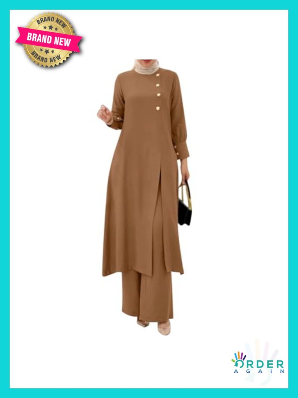 Muslim Abaya Dress Set Long Sleeve Chiffon Button Down with Pants